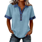 Summer New Denim Patchwork Polo Shirt
