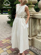 French-style Elegant Casual Minimalist Sleeveless Crew-neck Dress