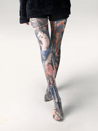 Women's Japanese Color Rose Printed Pantyhose