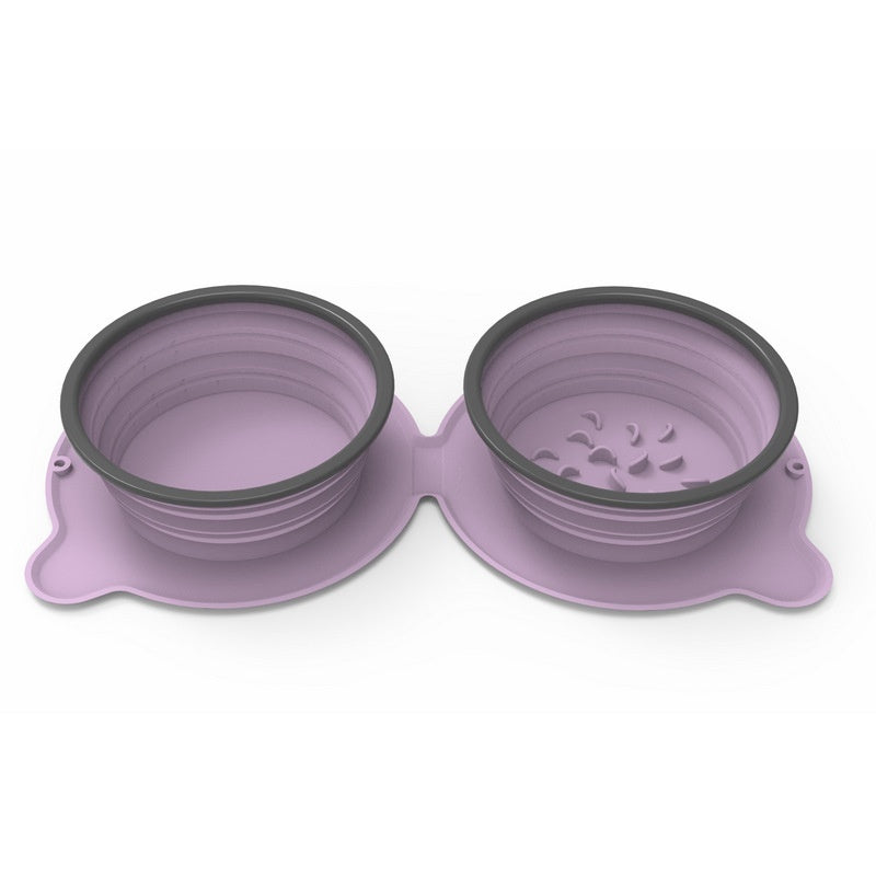 Non-Slip Portable Pet Bowls | Foldable Silicone Double Feeder for Dog & Cat Travel