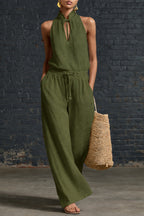 Urban-style Cotton And Linen Top And Wide-leg Pants Set