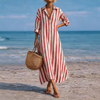 SpringSummer New Striped Lapel-Pocket Dress