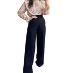 High Waist Loose Fit Solid Color Straight Pants