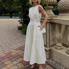 French-style Elegant Casual Minimalist Sleeveless Crew-neck Dress
