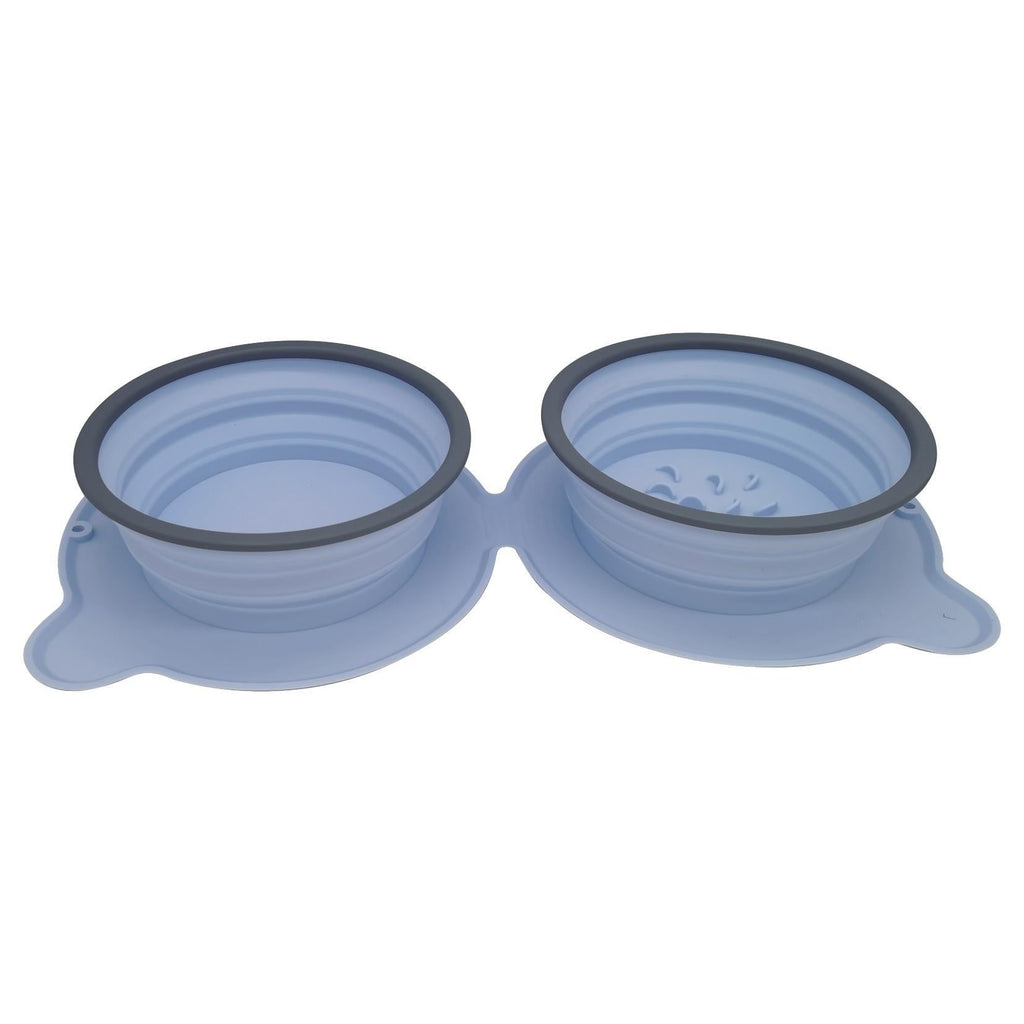 Non-Slip Portable Pet Bowls | Foldable Silicone Double Feeder for Dog & Cat Travel
