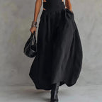 Black Sleeveless Midriff-baring Elegant Slimming Long Dress
