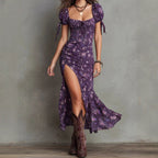 Women's Bohemian Retro High-Slit Printed Dress