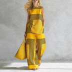 Lightweight Geometric Striped Sleeveless Top And Wide-leg Pants