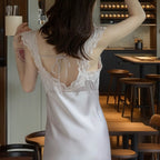 Slim-fit French-style Ice-silk Long Nightgown For Women