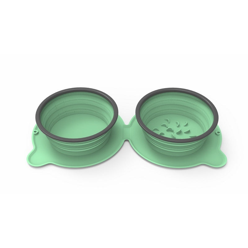 Non-Slip Portable Pet Bowls | Foldable Silicone Double Feeder for Dog & Cat Travel