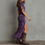 Women's Bohemian Retro High-Slit Printed Dress