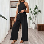Neck-hanging Sleeveless Cropped Top And Wide-leg Pants Set