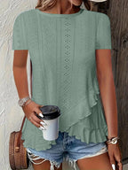Summer New Women's Fashion Plus-Size Asymmetrical Ruffled Hem Short-Sleeve Top