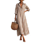 SpringSummer New Striped Lapel-Pocket Dress