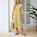 V-neck Striped Dress-shirt Skirt Thats Slimming And Relaxed-fit