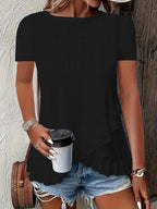 Summer New Women's Fashion Plus-Size Asymmetrical Ruffled Hem Short-Sleeve Top