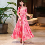 Women's Flared V-Neck Printed Dress