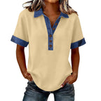 Summer New Denim Patchwork Polo Shirt