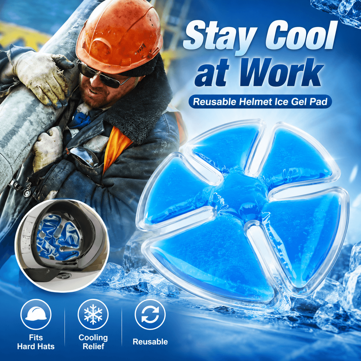 Reusable Helmet Ice Gel Pad – Cooling Insert for Hats, Helmets & Headwear